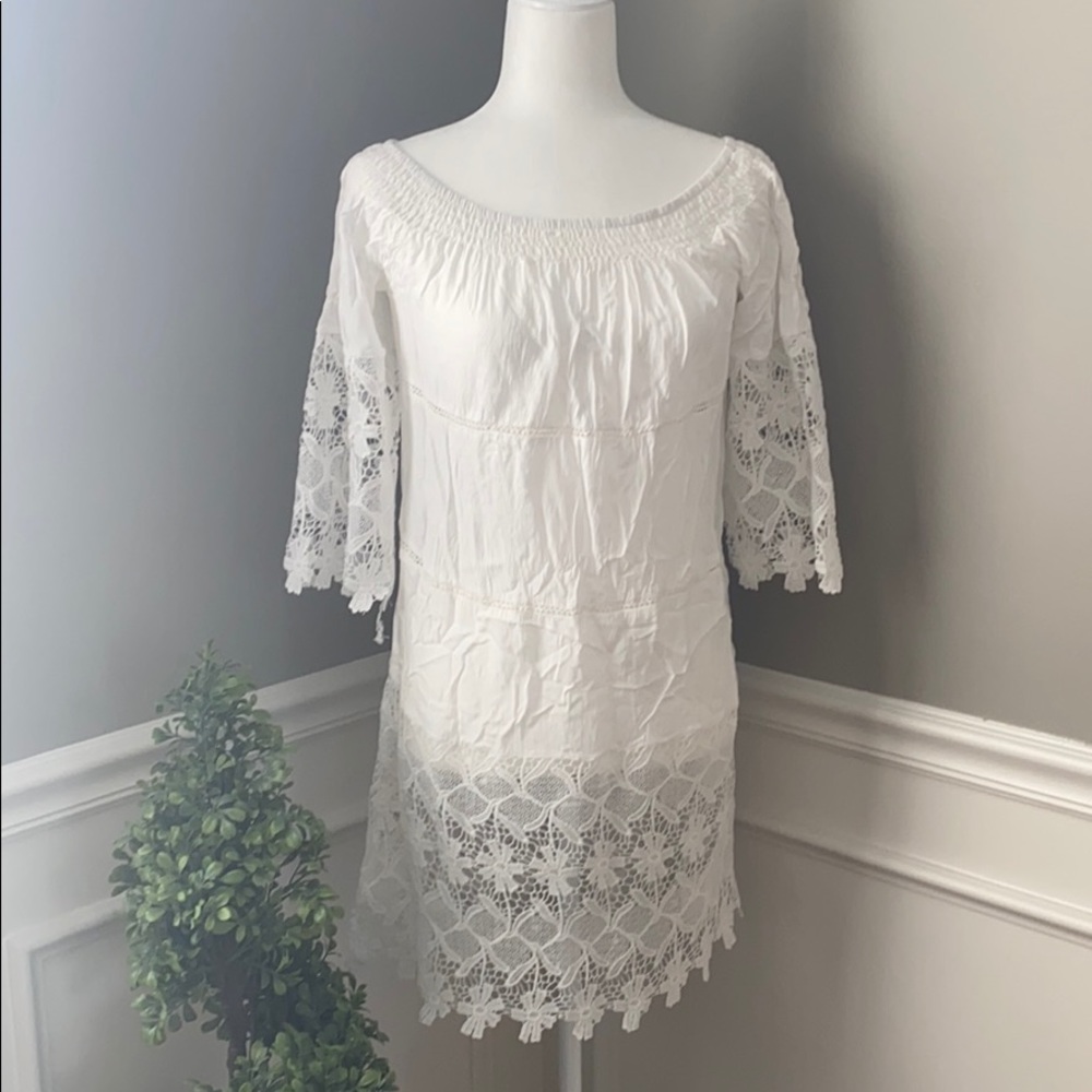 Solitaire - White Lace Swim dress beach cover